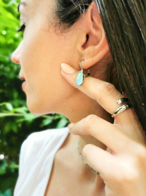 Blue drop stainless steel earrings